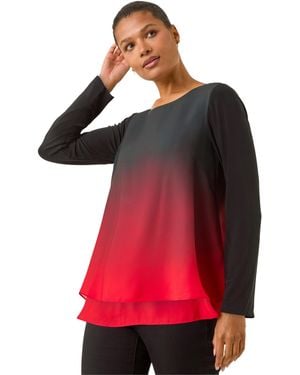Roman Ombre Chiffon Overlay Top - Red