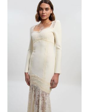 Karen Millen Figure Form Bandage Lace Mix Knit Maxi Dress - Natural