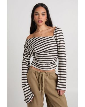 Boohoo Stripe Off The Shoulder Top - Black