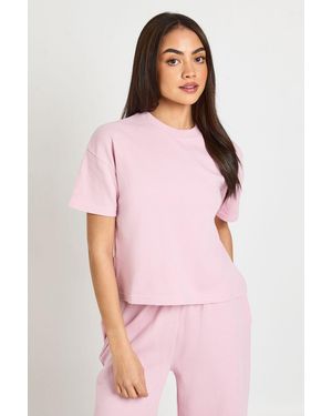 Boohoo Waffle Boxy Crop T-Shirt - Pink