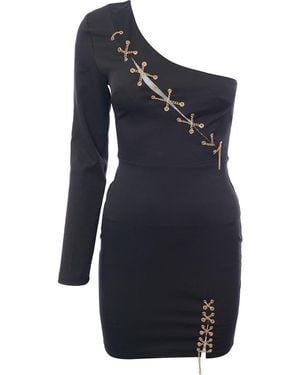 Club L London One Shoulder Metal Slash Neck Detail Mini Dress - Blue