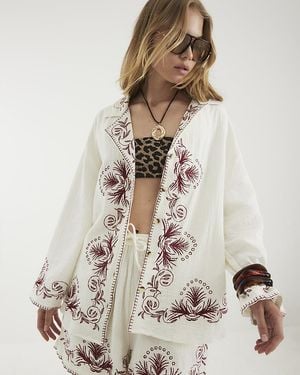 River Island Shirt Long Sleeve Embroidered Cotton - Natural