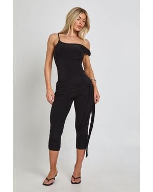 Boohoo Slinky Asymmetric Neck Capri Jumpsuit - Black