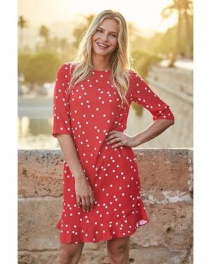 Sosandar Spot Print Ruffle Hem Shift Dress - Red