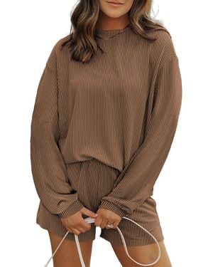 Everyday the Label Ribbed Knit Lounge Set - Brown
