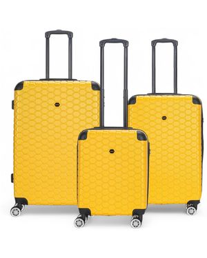 Infinity Leather Expandable Hard Shell Abs 8 Wheel Luggage Travel Cabin Holiday Bags Suitcase - Yellow