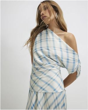 River Island Check Off The Shoulder Top - Blue