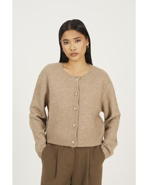 Brave Soul Round Neck Jersey Knit Cardigan - Natural