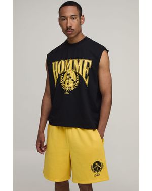 BoohooMAN Homme Printed Oversized Boxy Drop Armhole Tank & Baggy Short Set - Yellow
