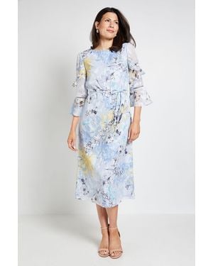 Wallis Floral Burn Out Ruffle Midi Dress - Blue