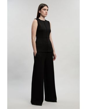 Karen Millen Petite Ponte Wide Leg Trouser - Black
