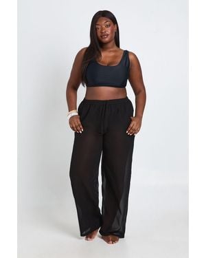 Boohoo Plus Chiffon Beach Trouser - Black