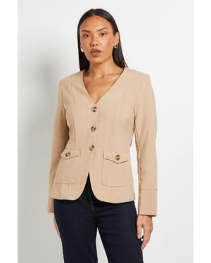 PRINCIPLES Collarless Pocket Detail Blazer - Natural