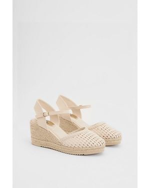 Good for the Sole Keira Faux Leather Woven Comfort Closed Toe Espadrille Wedge Sandals - Natural