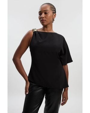 Karen Millen Plus Size Soft Tailored Trim Detail Asymmetric Top - Black