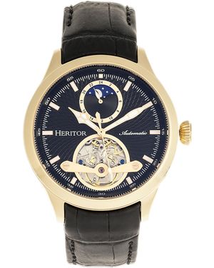 Heritor Gregory Semi-Skeleton Leather-Band Watch - Metallic