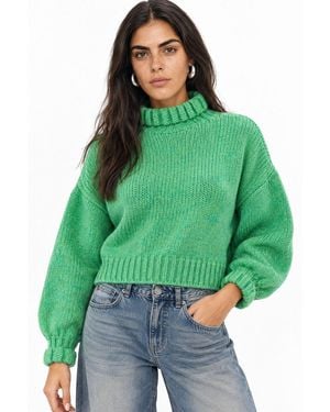 MixRay Thick Turtleneck Textured Crop Jumper - Green