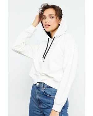 TOMMY LIFE Relaxed Hooded Sweatshirt With Tie Detail - White