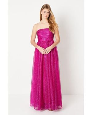 Debut London By Coast Glitter Mesh Bandeau Full Skirted Prom Dress - Pink