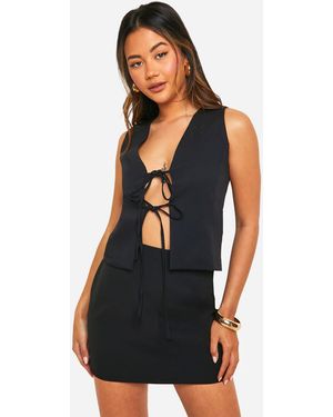 Boohoo Relaxed Fit Tie Front Waistcoat - Black