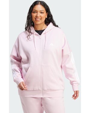 adidas Essentials 3-Stripes Full-Zip Fleece Hoodie (Plus Size) - Pink