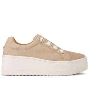 Carvela Kurt Geiger Suede Connected Laceless Pearl Trainers - Natural