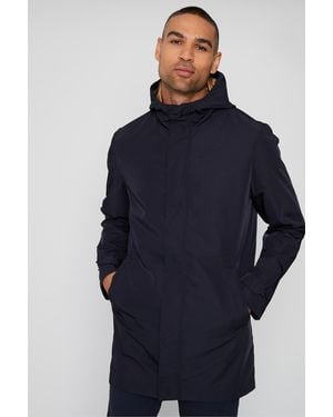 Threadbare 'Boynton' Luxe Showerproof Zip Up Hooded Raincoat - Blue