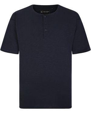KAM Jeanswear Kam Plus Size O-Neck Tee Shirt Button Up - Blue