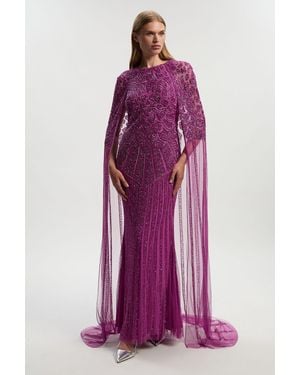 Karen Millen Premium Embellished Caped Maxi Dress - Purple