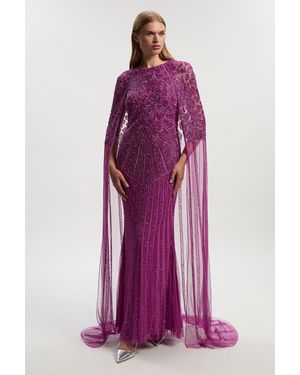 Karen Millen Premium Embellished Caped Maxi Dress - Purple