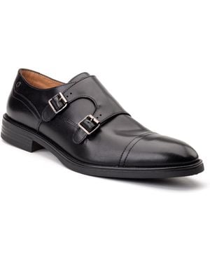 Base London Taper Leather Double Monk Shoes - Black