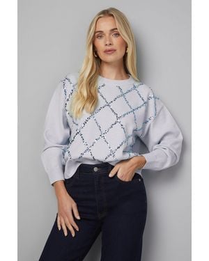 Wallis Petite Sequin Diamond Jumper - Grey