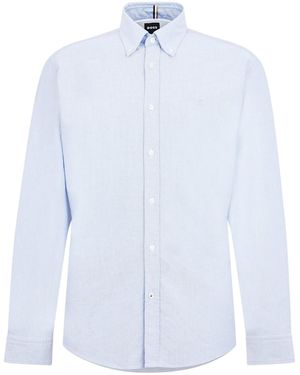 BOSS Liam Patroon Kraag Lange Mouw Overhemd (Pastelblauw)