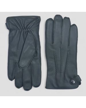 Infinity Leather Italian Warm Wool-Lined Winter Bike Riding Driving Casual Gloves - Blue