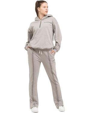 Tom Barron Dames Trainingspak Met Kwart Rits En Logo In Oversize - Grijs