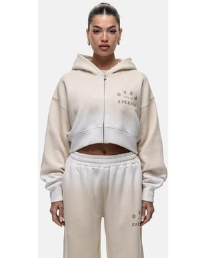 Good For Nothing Spray Effect Cropped Zip Through Hoodie - Natural