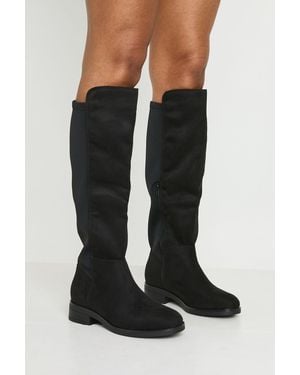 Boohoo Wide Fit Stretch Knee High Boots - Black