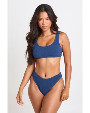 Boohoo Textured Scoop Bikini Top - Blue