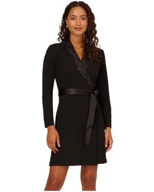 Adrianna Papell Sequin Collar Tuxedo Dress - Black