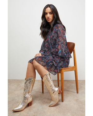Oasis Toulouse Faux Suede Western Cowboy Boots - Blue