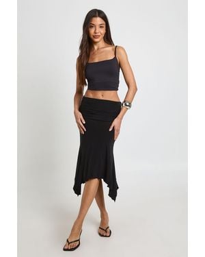 Boohoo Hanky Hem Midi Skirt - Black