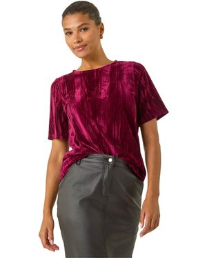 Roman Pleated Velvet Stretch Top - Red