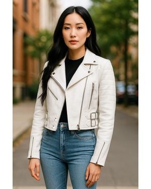 Infinity Leather Cropped Brando Biker Jacket-Durban Lamb Leather - White