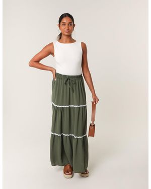 Blue Vanilla Tape Zig Zag Tiered Maxi Skirt - Green
