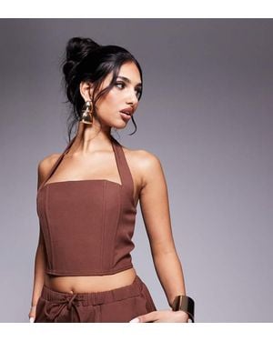 Kaiia Exclusive Lace Up Back Halterneck Top Co-Ord - Purple