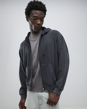 River Island Hoodie Washed Zip Through Cotton - Grey