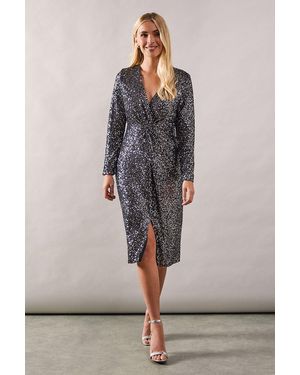 Wallis Petite Occasion Seqiun Twist Pencil Dress - Grey