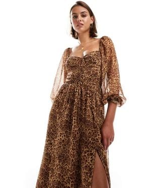 Miss Selfridge Chiffon Corset Lace Up Maxi Dress - Brown