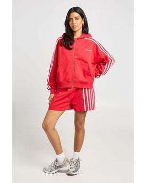 Boohoo Striped Zip Through Boxy Hoodie - Red