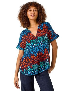 Roman Abstract Spot Print Tunic - Blue